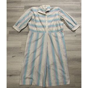 Vintage Schrader Sport Shirt Dress Womens L XL Petite Striped 1970s Secretary